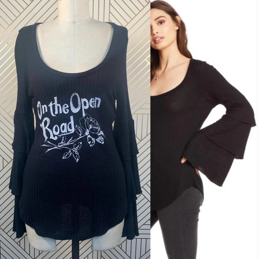 Chaser On‎ the Open Road Thermal Ruffle Sleeve Tee